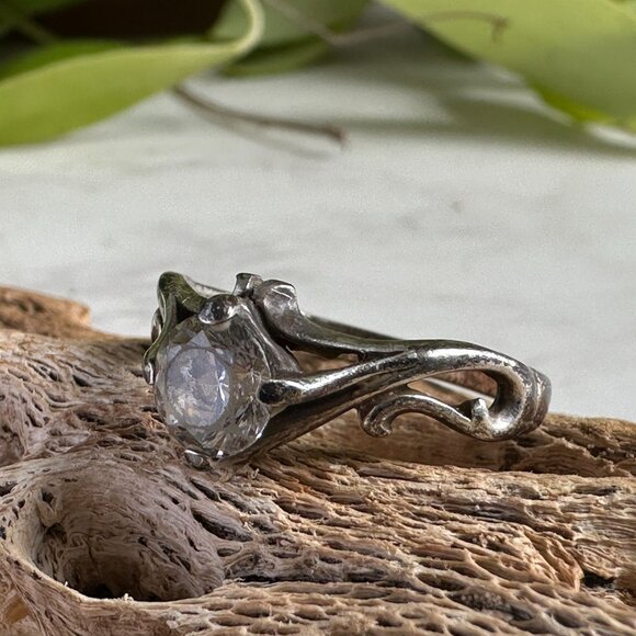 Kabana Openwork Sterling Silver Cubic Zirconia Solitaire Ring Size 7 - Picture 4 of 9